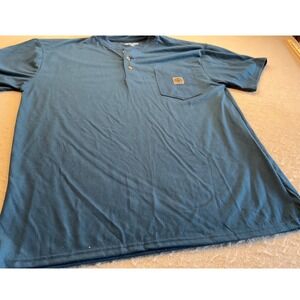 Buffalo Outdoors Henley Shirt Blue Short Sleeve Pocket‎ Tee XL Casual Mens